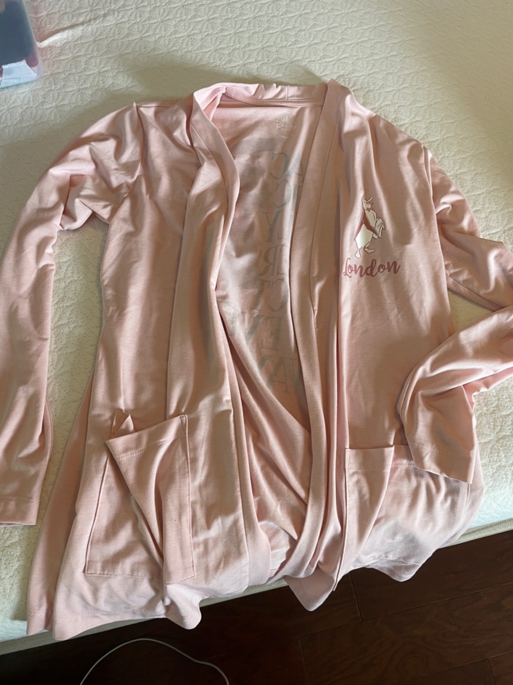 Disney Pink Open-Front Cardigan with Embroidered London Graphic